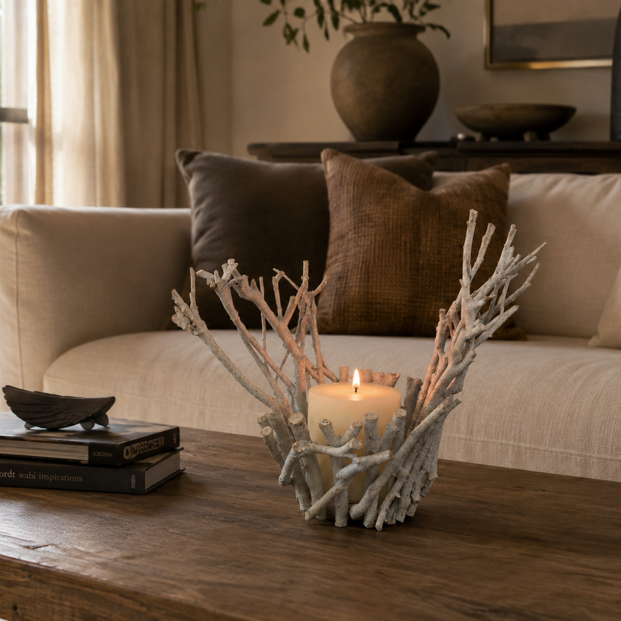 Candelabro ramas blancas CASONA DECO decoración 