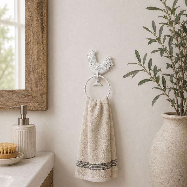 Colgador gallo blanco de hierro CASONA DECO 