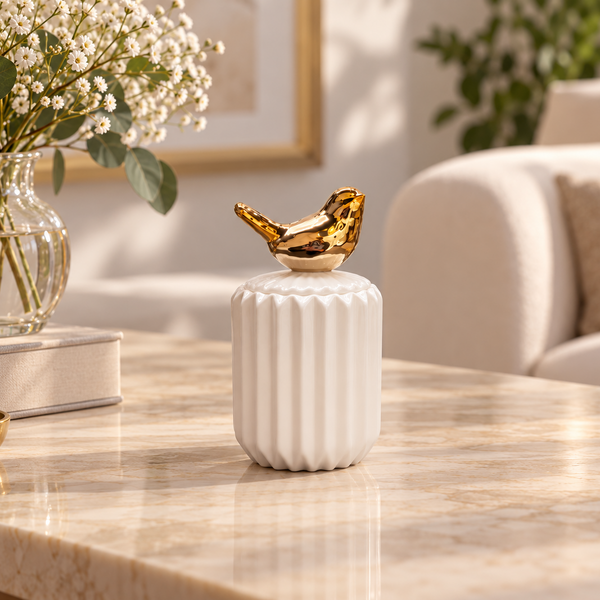 Contenedor decorativo Pajarito dorado