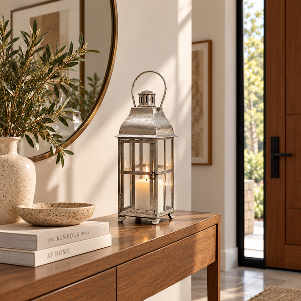 Fanal decorativo plateado