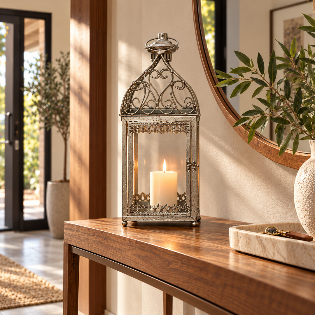 Fanal decorativo con diseños plateado CASONA DECO 