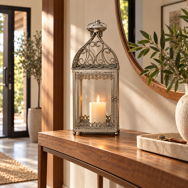 Fanal decorativo con diseños plateado CASONA DECO 