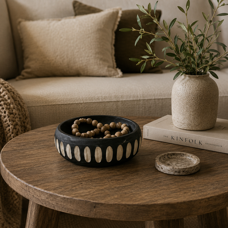 Fuente redonda negra de madera CASONA DECO