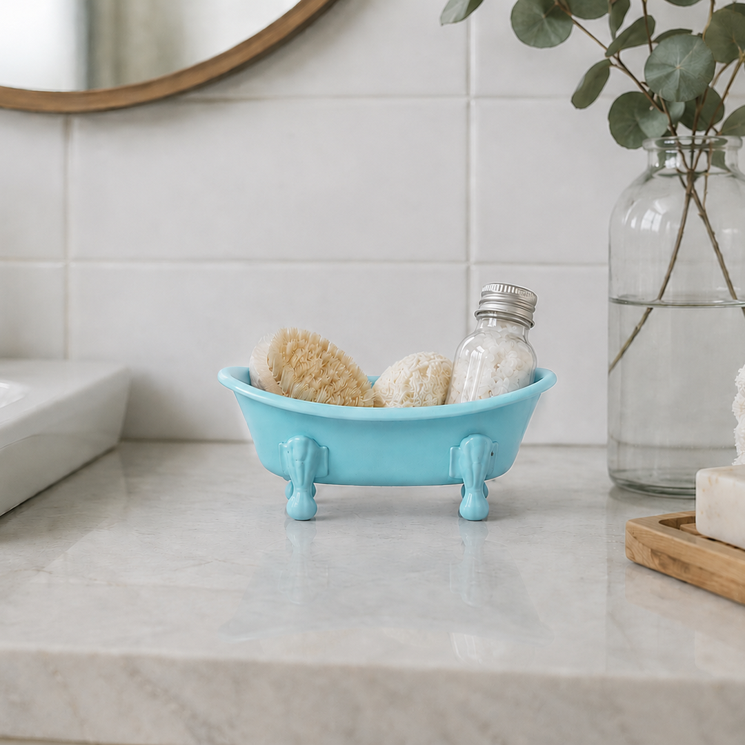 Jabonera forma de tina celeste CASONA DECO