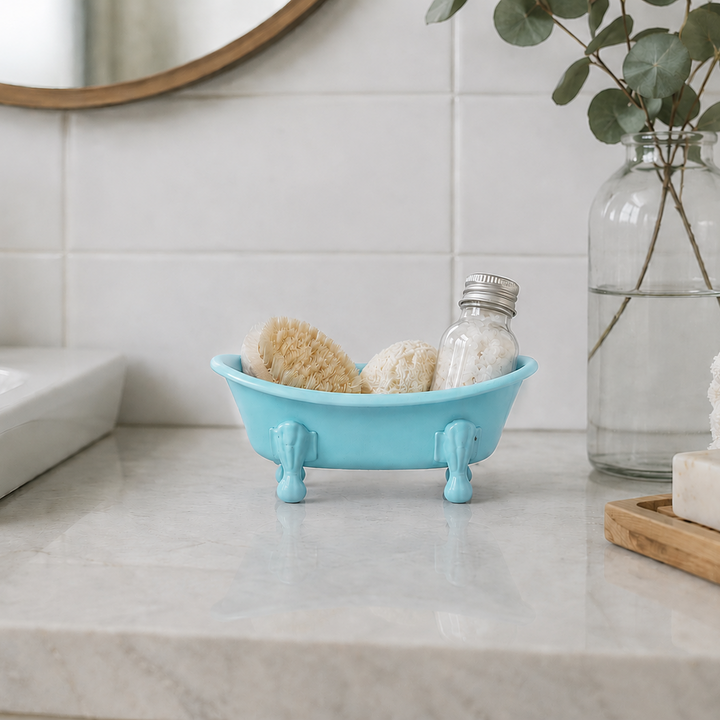 Jabonera forma de tina celeste CASONA DECO