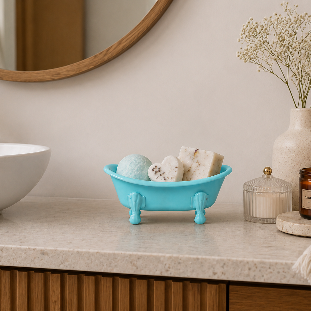 Jabonera forma de tina celeste CASONA DECO