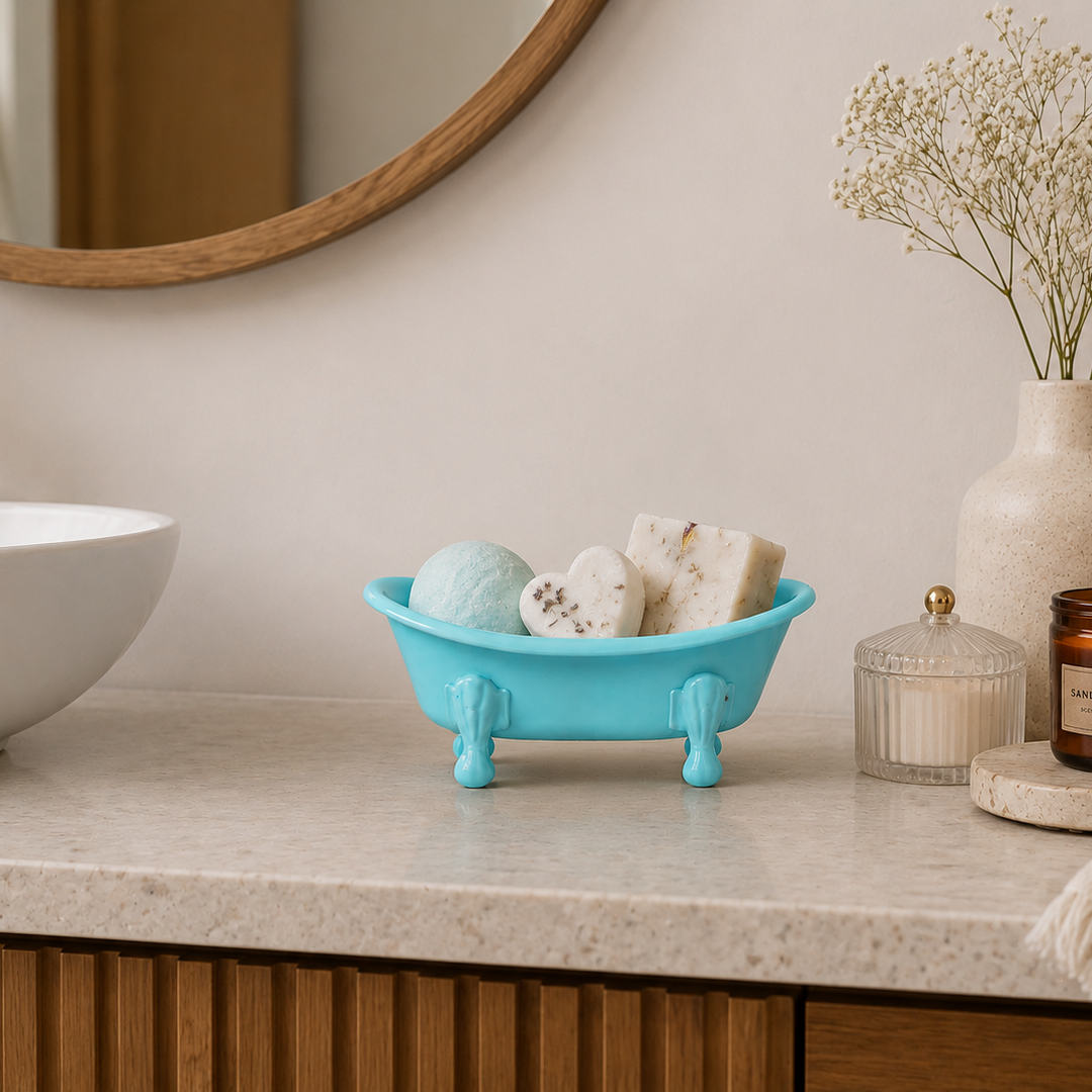 Jabonera forma de tina celeste CASONA DECO
