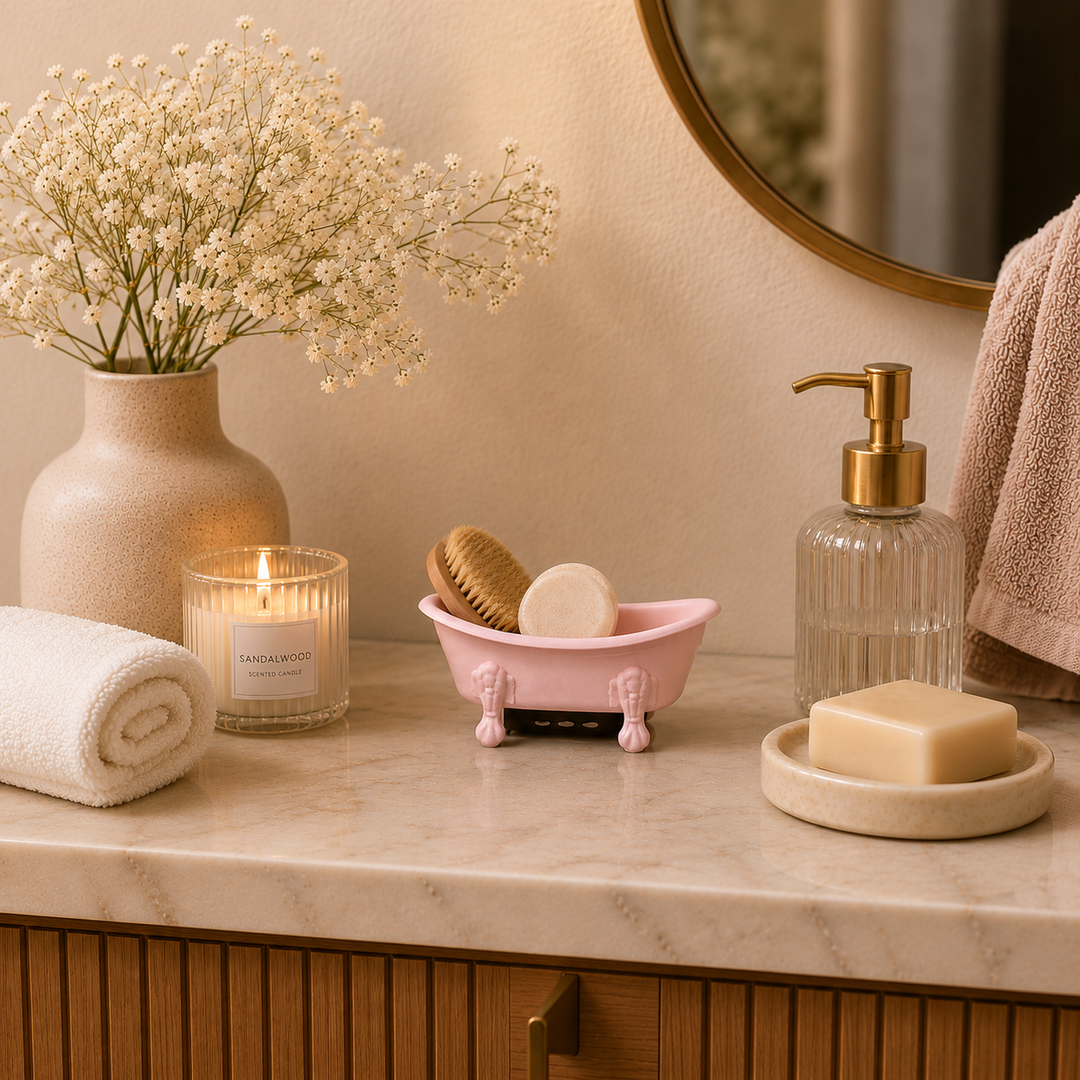 Jabonera forma de tina celeste CASONA DECO