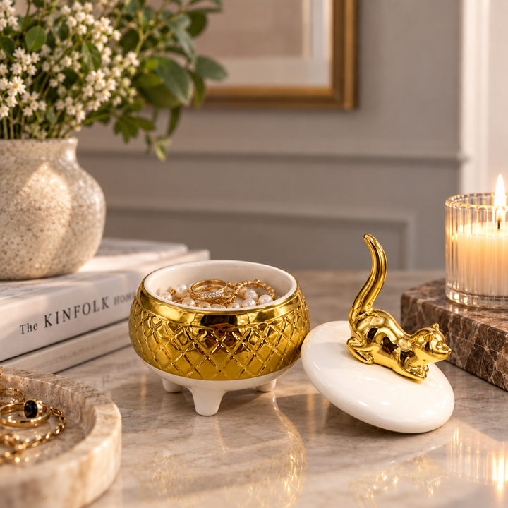 Joyero Decorativo Gato Dorado CASONA DECO 