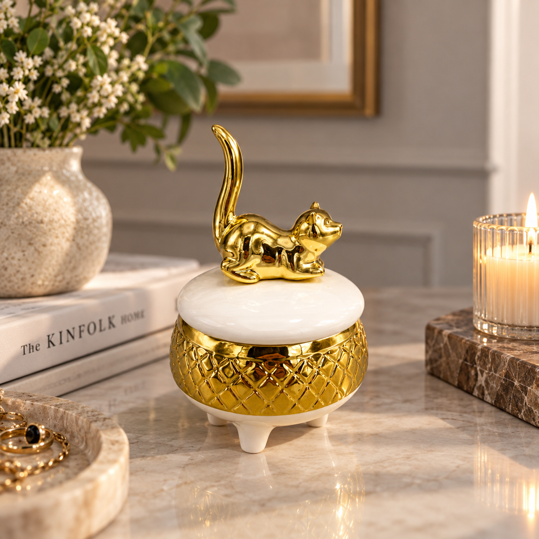 Joyero Decorativo Gato Dorado CASONA DECO 