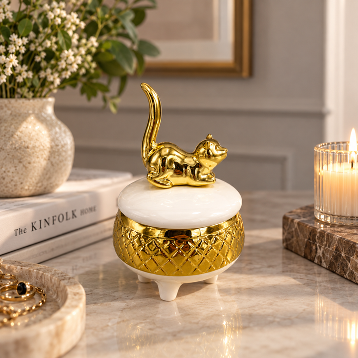 Joyero Decorativo Gato Dorado CASONA DECO 