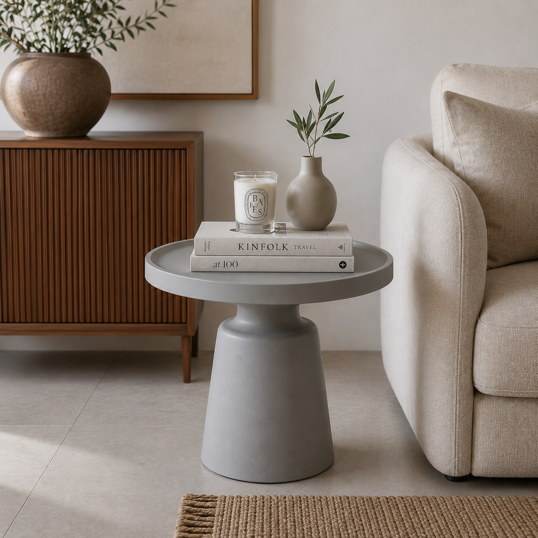 Mesa metálica redonda gris CASONA DECO decoración 