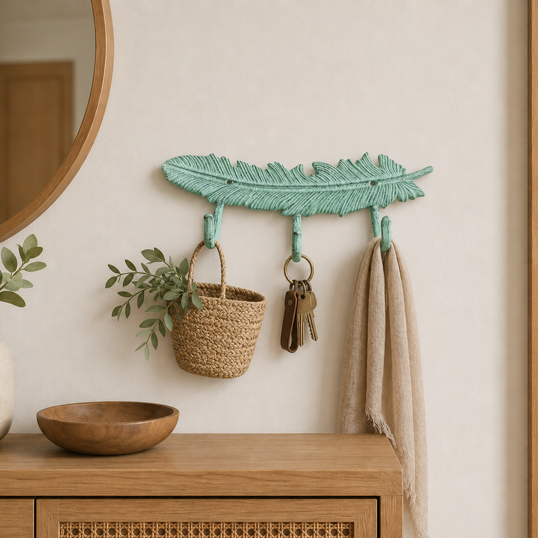 Percha Forma de pluma turquesa de hierro CASONA DECO