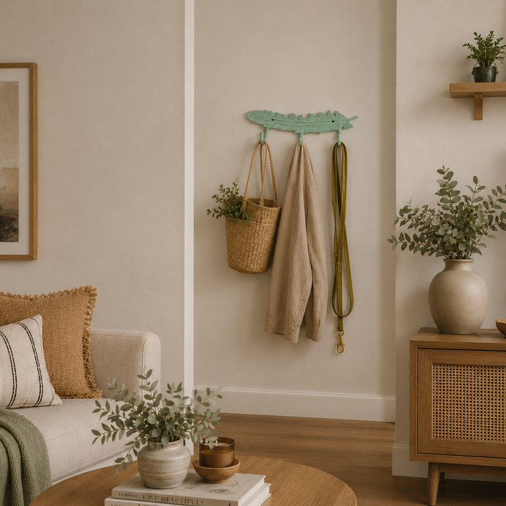 Percha Forma de pluma turquesa de hierro CASONA DECO