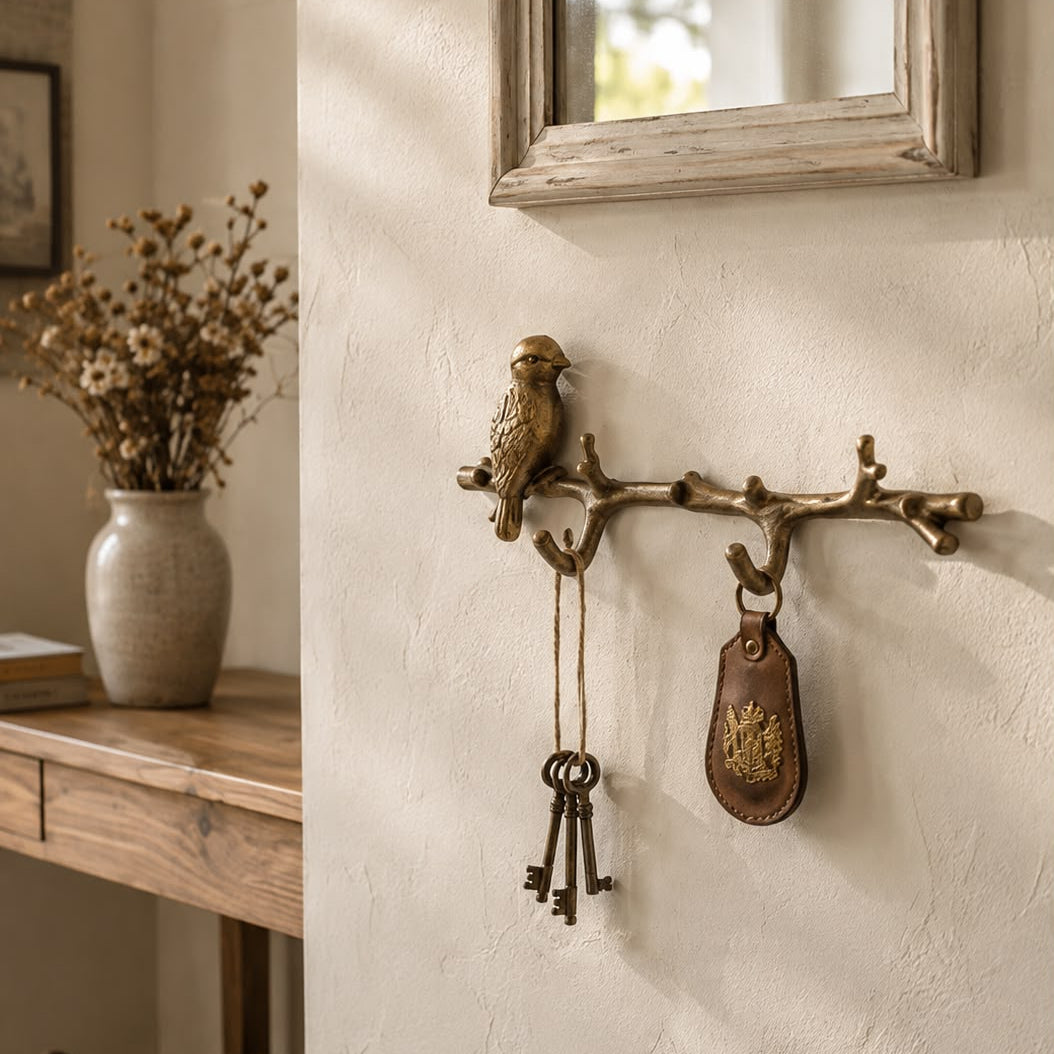 Percha pajarito dorado de hierro CASONA DECO decoración 
