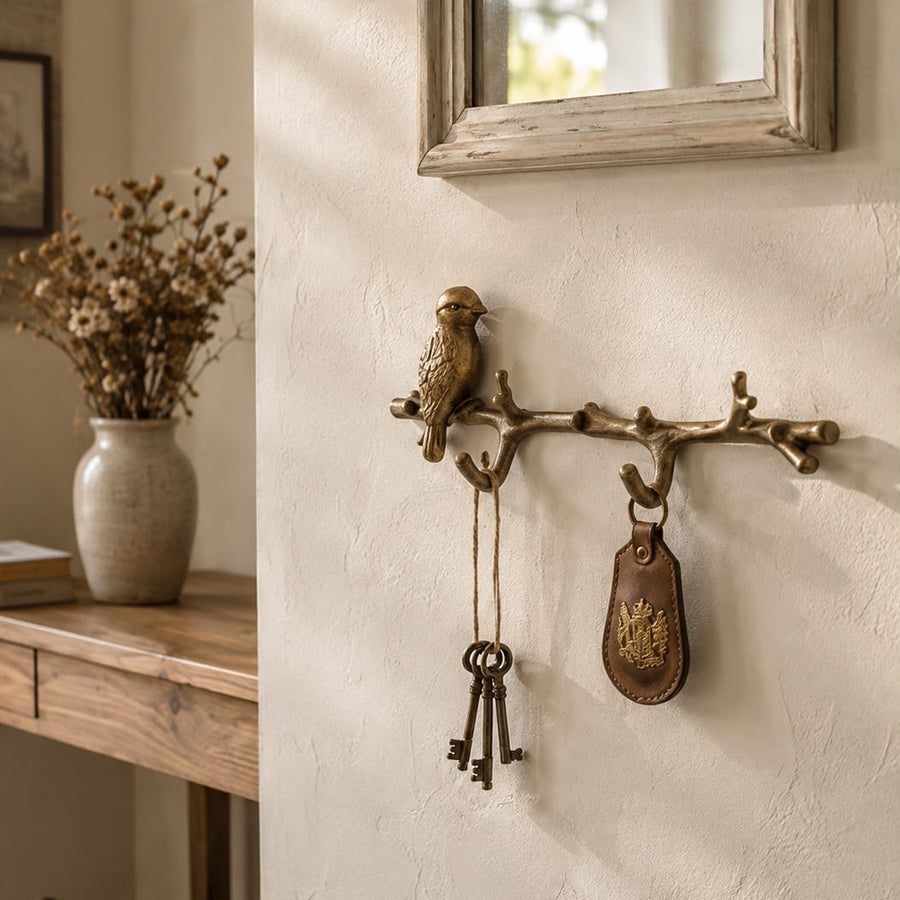 Percha pajarito dorado de hierro CASONA DECO decoración 