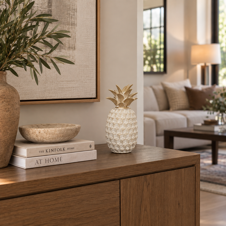 Piña decorativa blanco con dorado CASONA DECO 