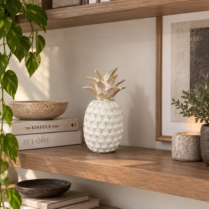 Piña decorativa blanco con dorado CASONA DECO 