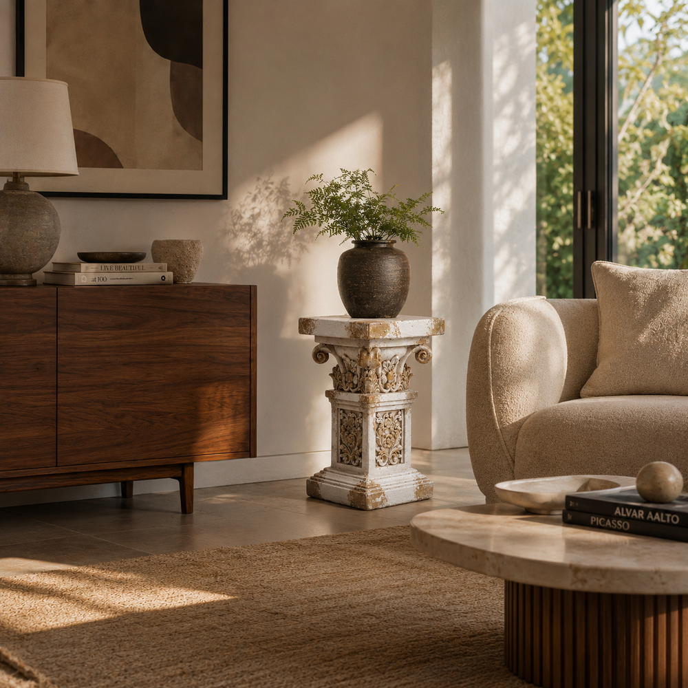 Pilar decorativo Imperial blanco con dorado CASONA DECO decoración 