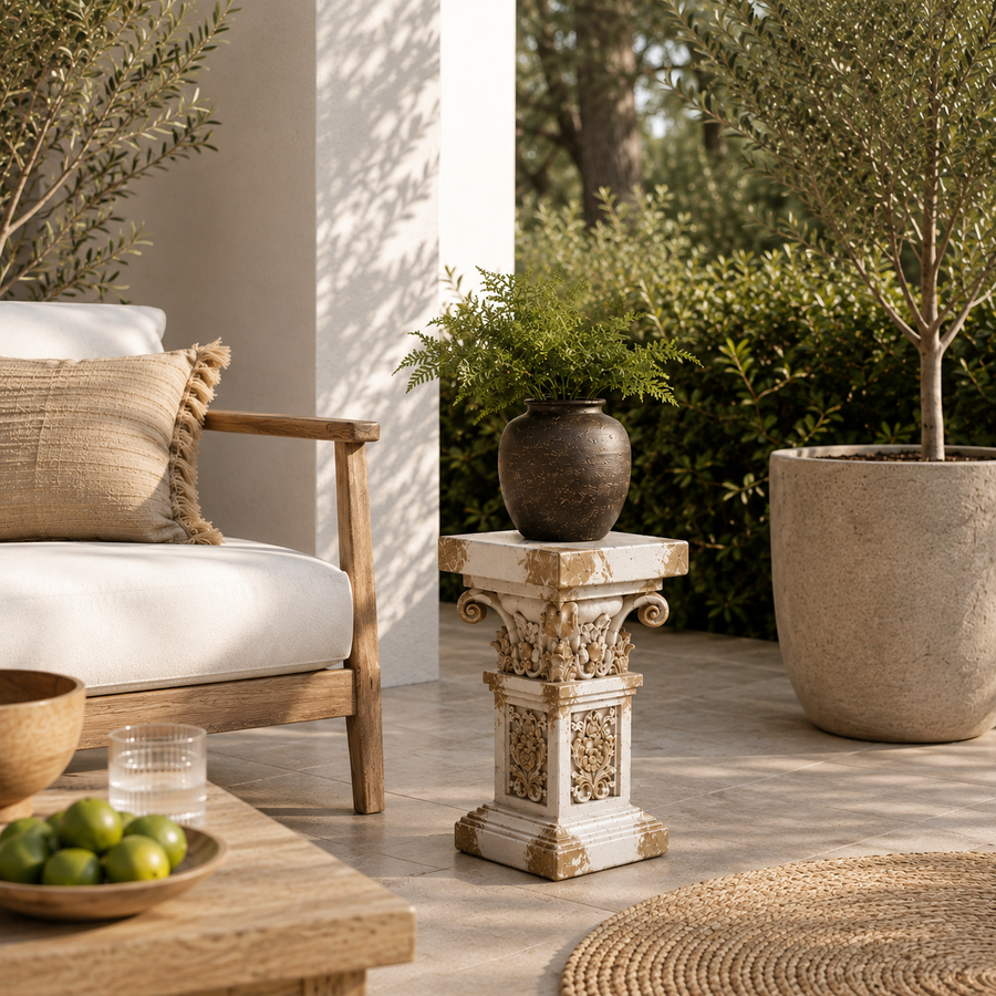 Pilar decorativo Imperial blanco con dorado CASONA DECO decoración 