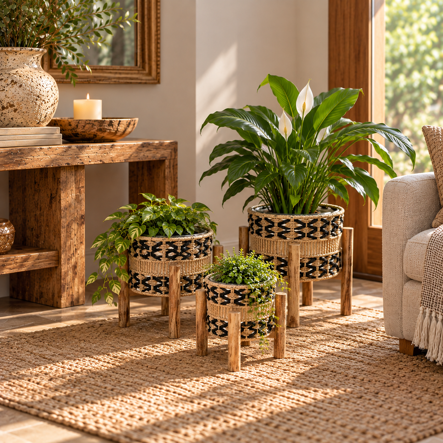 Set de 3 Portamacetas con base de madera CASONA DECO 