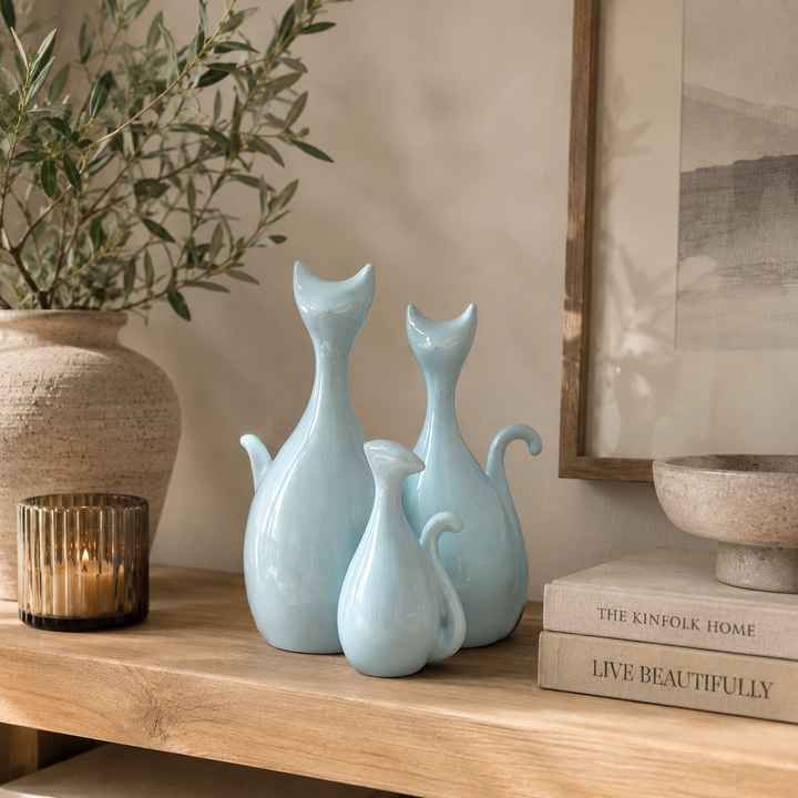 Trio Gatos color celeste 64057 CASONA DECO decoración