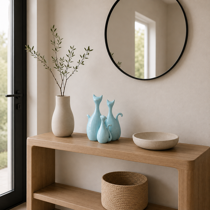Trio Gatos color celeste 64057 CASONA DECO decoración