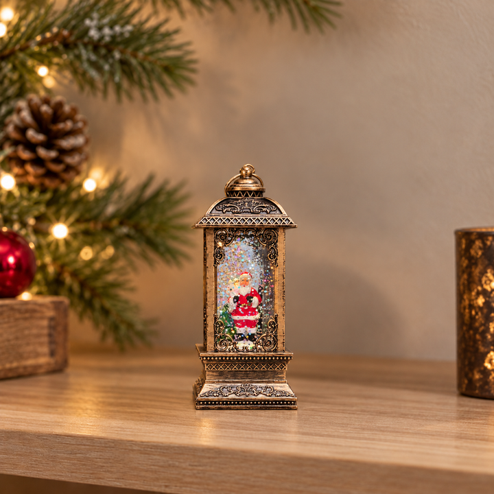 Farol navideño color bronce Viejito Pascuero con saco