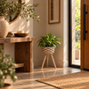 Porta maceta trenzada con patas de madera