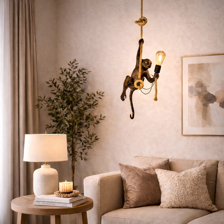 Lampara Mono Colgando Negro