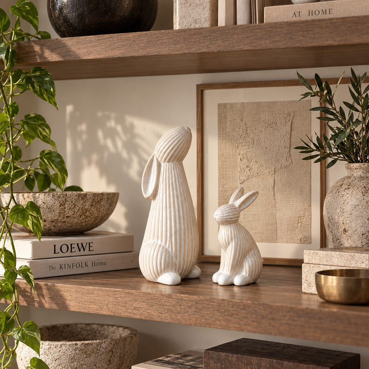 Dúo de conejos decorativos de cerámica
