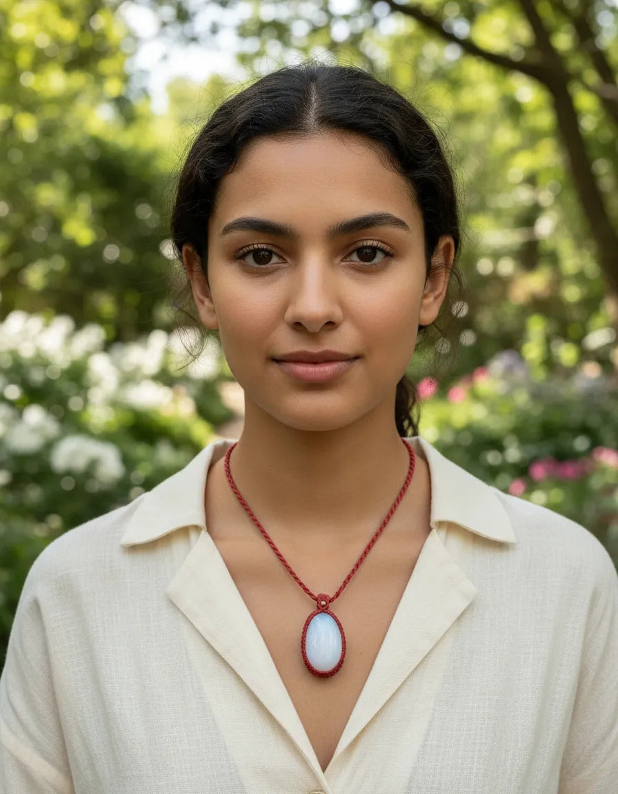 Collar Piedra Lunar color rojo