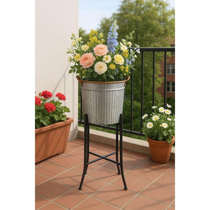 Porta Maceta Plateada con Pedestal S