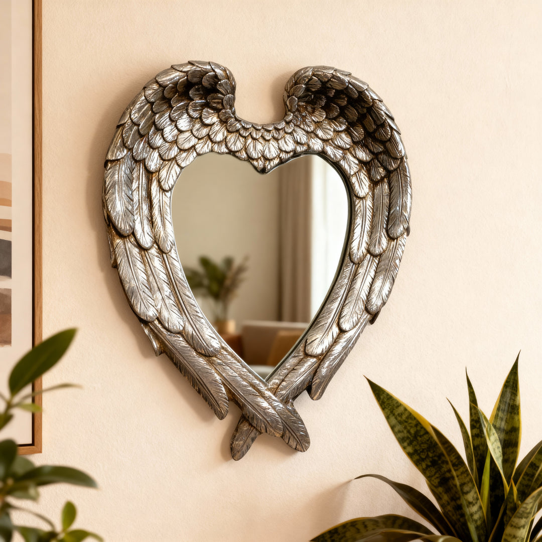Espejo Corazon Alas color Plateado L