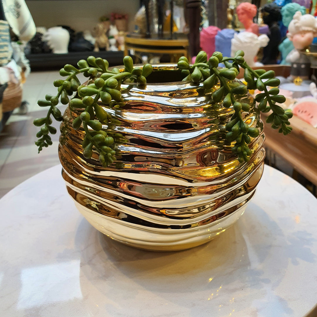 Jarrón Redondo Dorado S