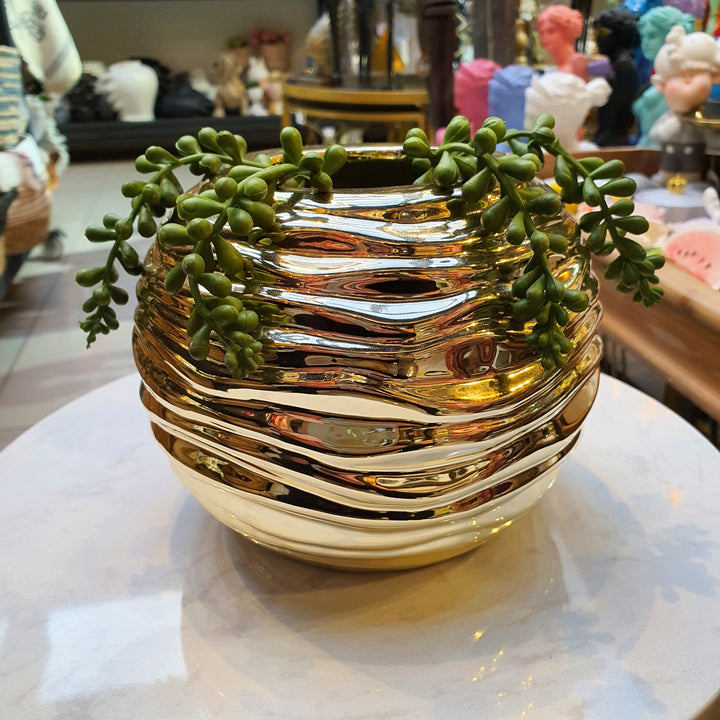 Jarrón Redondo Dorado S