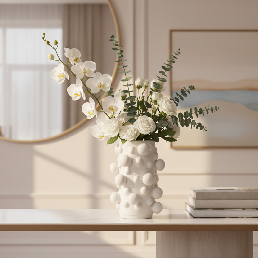 Florero burbujas color blanco