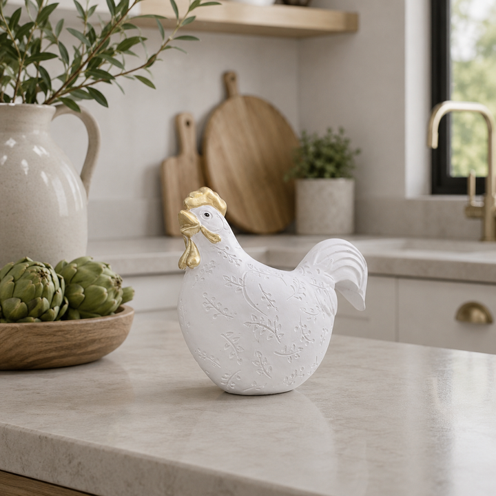 Gallina blanca con dorados con flores talladas CASONA DECO decoración 