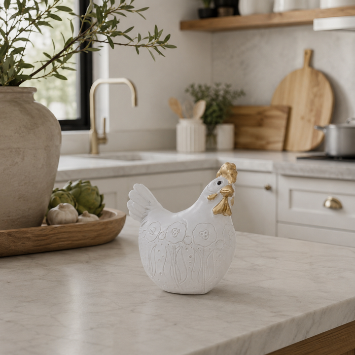 Gallina blanca con dorados con flores talladas CASONA DECO decoración 