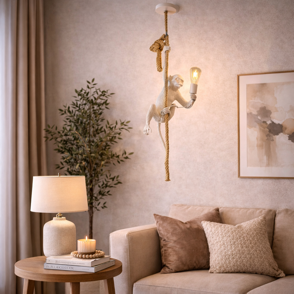 Lampara Mono Blanco Colgando