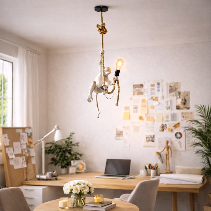 Lampara Mono Gris Colgando