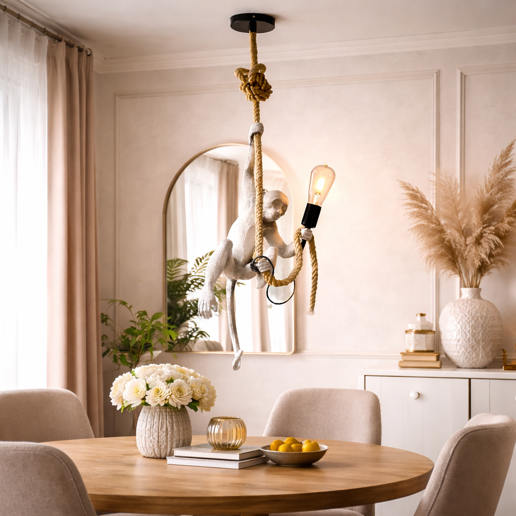 Lampara Mono Gris Colgando