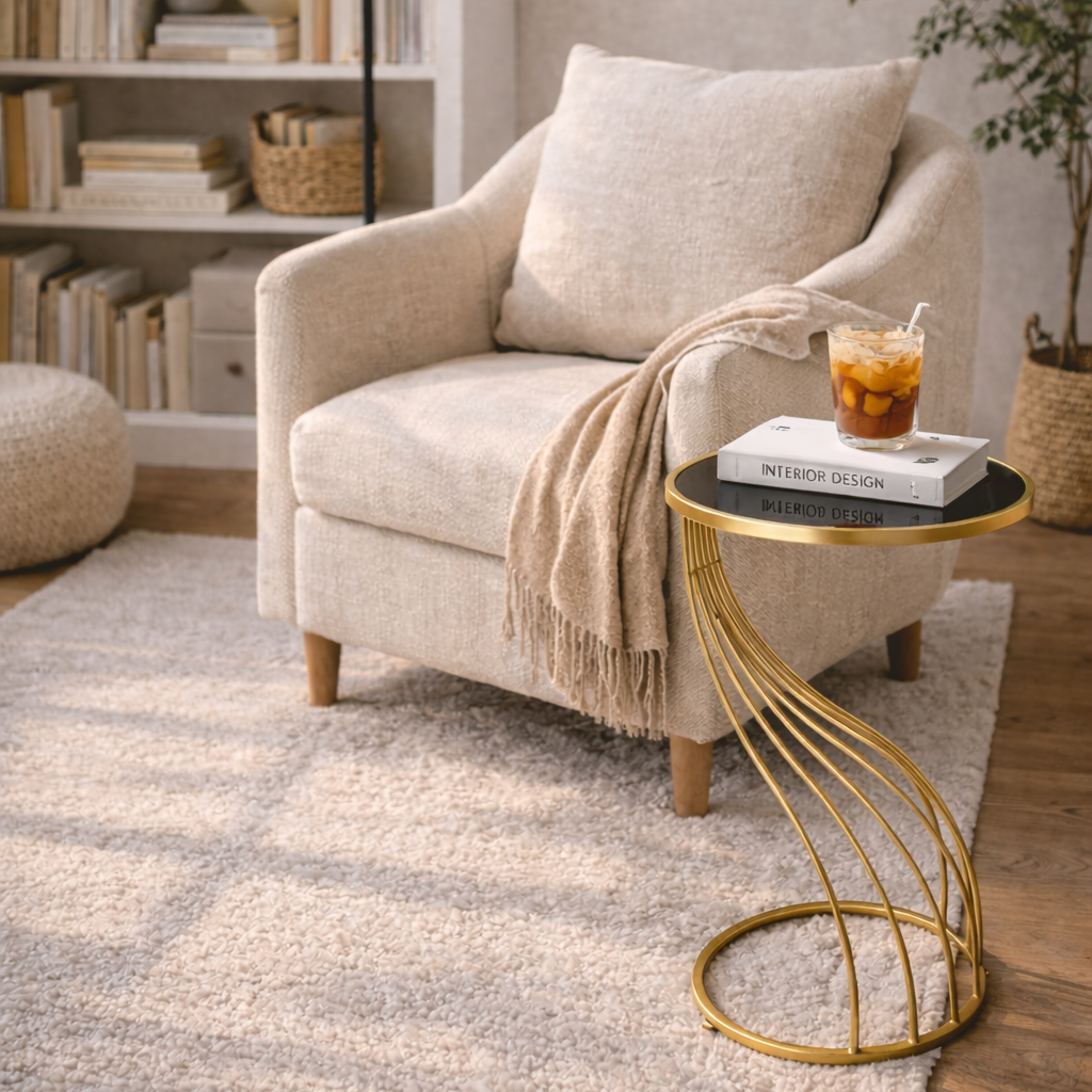 Mesa lateral espejo negro grande - OUTLET