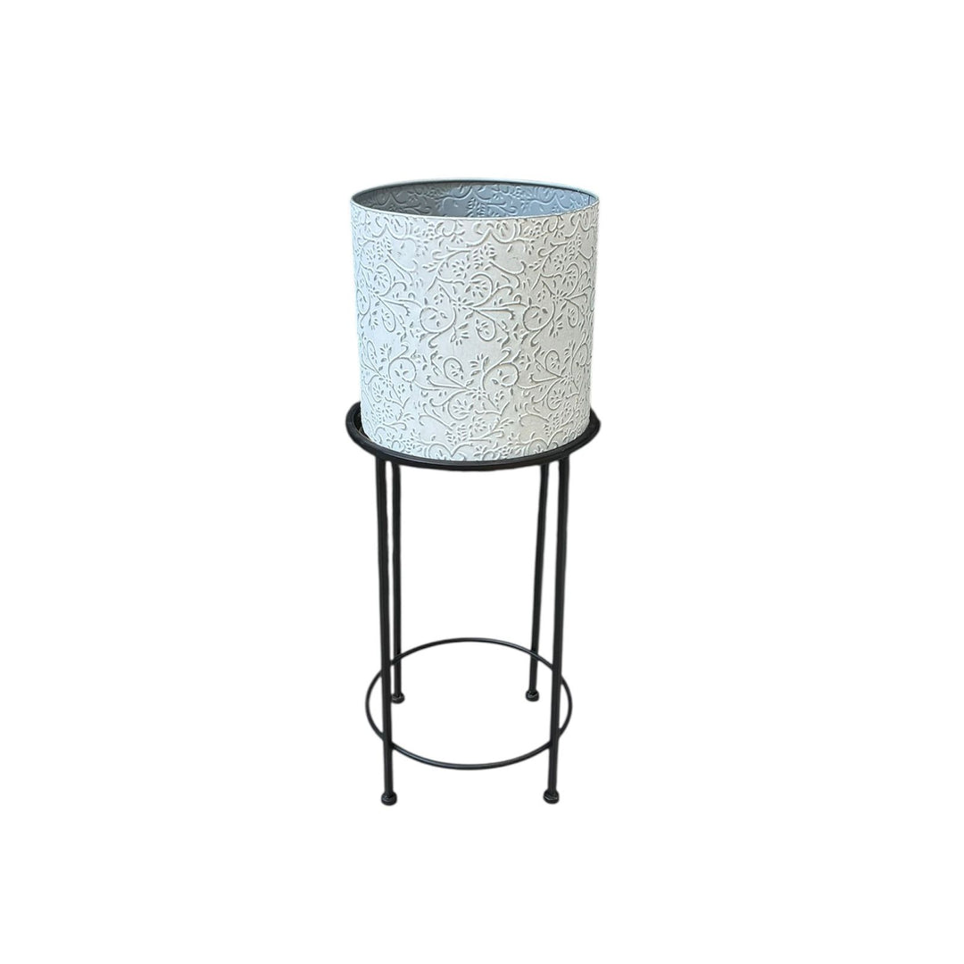 Porta Maceta diseños en relieve color blanco