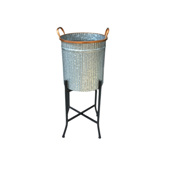 Porta Maceta Plateada con Pedestal chico