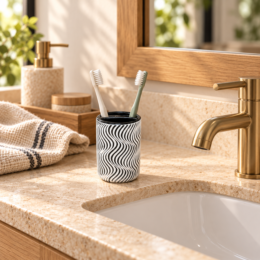 Accesorios de baño Ondas blanco y negro