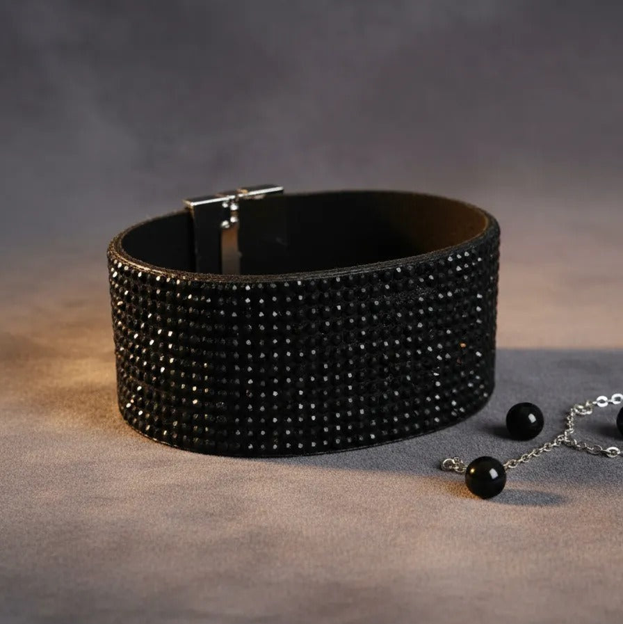 Pulsera brillos negro