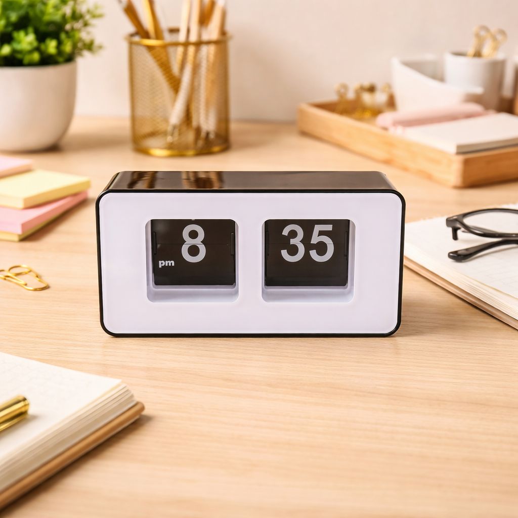 Reloj de mesa rectangular blanco con negro