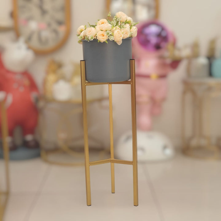 Porta Maceta color Petroleo Pedestal Dorado