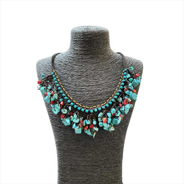 Collar Coral Turquesa y Rojo